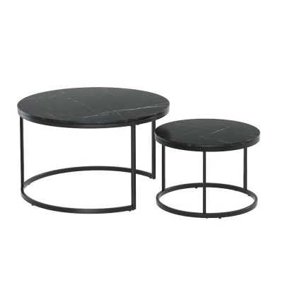 Artiss Tika Nesting Coffee Table Set of 2 - Faux Marble, E1 Grade MDF, Black, 80cm/60cm, Easy Assembly, 50kg Capacity Artiss Tika Nesting Coffee Table Set of 2 - Faux Marble, E1 Grade MDF, Black, 80cm/60cm, Easy Assembly, 50kg Capacity