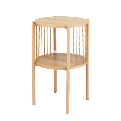 Artiss 2-Tier Round Coffee Table, 15mm E1 MDF, Metal Frame, Rustic Design, 39x39x65cm, Pine Finish, Easy Assembly