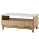 Artiss Coffee Table with Marble Effect Top, Fluted Drawer Panel, Wood & White, 90x45cm, Pine Legs, 2 Drawers, Shelf