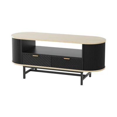 Artiss Coffee Table with Drawers and Shelf, 110cm Wood and Black, Fluted Design, MDF, Metal Handles, Modern Style