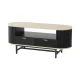 Artiss Coffee Table with Drawers and Shelf, 110cm Wood and Black, Fluted Design, MDF, Metal Handles, Modern Style