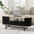 Artiss Coffee Table with Drawers and Shelf, 110cm Wood and Black, Fluted Design, MDF, Metal Handles, Modern Style