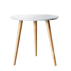 Artiss Round Coffee Table, MDF, 50CM, White, Elegant Beech Wood Legs, Contemporary Design for Modern Aussie Homes
