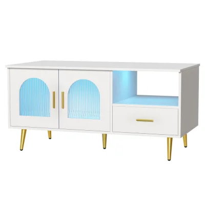 Artiss LED Coffee Table with Storage, White, 115x60x55cm, Melamine Finish, USB, Modern Design, Easy Assembly