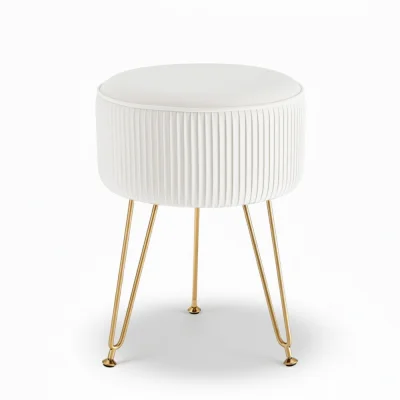 Artiss Velvet Ottoman Foot Stool, Round White with Gold Legs, 33x33x46cm, MDF Frame, High-Resilience Foam Padding