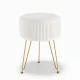 Artiss Velvet Ottoman Foot Stool, Round White with Gold Legs, 33x33x46cm, MDF Frame, High-Resilience Foam Padding