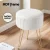 Artiss Velvet Ottoman Foot Stool, Round White with Gold Legs, 33x33x46cm, MDF Frame, High-Resilience Foam Padding