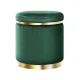 Artiss Velvet Ottoman Foot Stool - Round Green, Tufted Seat, Gold Ring Accents, 40x40x45cm, 120kg Capacity, No Assembly