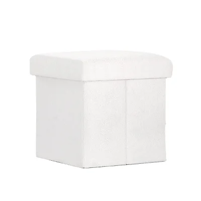 Artiss Janeska Ottoman Storage Footstool - White Boucle Fabric, Versatile Seating & Hidden Storage Solution