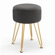 Artiss Ottoman Storage Foot Stool, Grey Velvet, Round, Reversible Table Lid, MDF Frame, Metal Legs, 32x32x46cm
