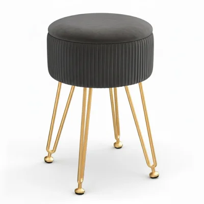 Artiss Ottoman Storage Foot Stool, Grey Velvet, Round, Reversible Table Lid, MDF Frame, Metal Legs, 32x32x46cm