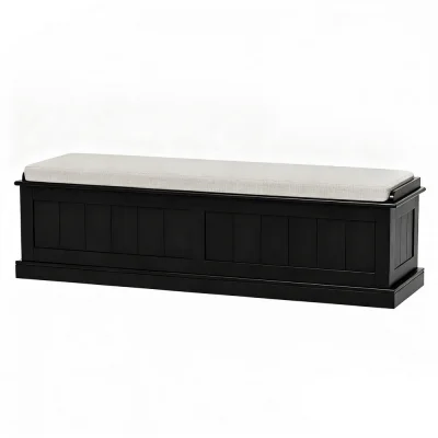 Artiss 140cm Fluted Black Storage Ottoman Blanket Box - Faux Linen Upholstery, Hinged Lid, Multi-functional Seating