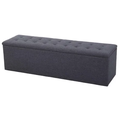 Artiss 140cm Dark Grey Faux Linen Storage Ottoman Blanket Box - Elegant Tufted Seat, Extra-Long Design, Ample Storage
