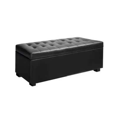Artiss 97cm Black Faux Leather Storage Ottoman Blanket Box - Elegant Seating with Generous Storage & Solid Wood Frame