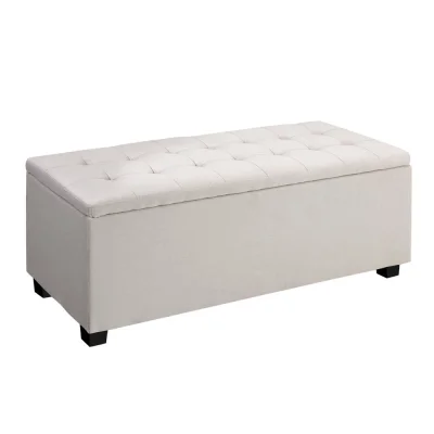 Artiss 97cm Linen Beige Storage Ottoman Blanket Box - Elegant Faux Linen, Solid Wood, 100kg Capacity, Spacious Storage