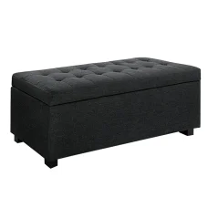 Artiss 97cm Charcoal Linen Storage Ottoman Blanket Box - Elegant Faux Linen, Multi-Functional with Generous Storage