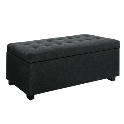 Artiss 97cm Charcoal Linen Storage Ottoman Blanket Box - Elegant Faux Linen, Multi-Functional with Generous Storage