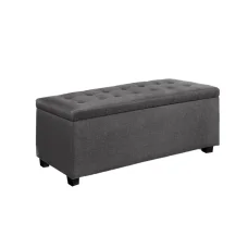 Artiss 97cm Grey Storage Ottoman Blanket Box - Faux Linen, Solid Wood, 100kg Capacity, Multi-Functional Seat & Storage