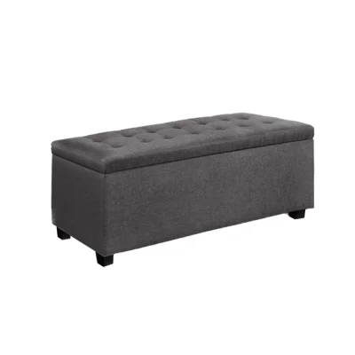 Artiss 97cm Grey Storage Ottoman Blanket Box - Faux Linen, Solid Wood, 100kg Capacity, Multi-Functional Seat & Storage