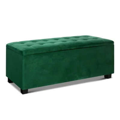 Artiss Storage Ottoman, Velvet, 98cm, Green, Elegant Tufted Design, Spacious Blanket Box, Versatile Home Décor