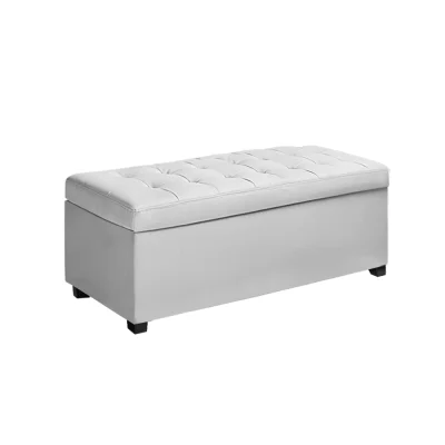 Artiss 97cm White Storage Ottoman Blanket Box - Premium Faux PU Leather, Solid Wood Frame, Generous Storage Space