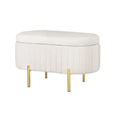 Artiss 87cm White Velvet Oval Storage Ottoman with Metal Legs - Stylish Blanket Box with Generous Storage, Easy Assembly