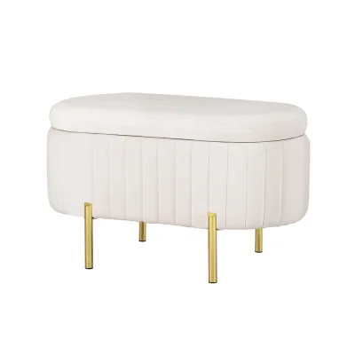 Artiss 87cm White Velvet Oval Storage Ottoman with Metal Legs - Stylish Blanket Box with Generous Storage, Easy Assembly