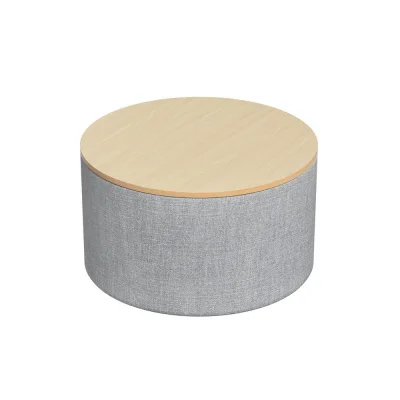 Artiss 60cm Grey Round Storage Ottoman Blanket Box - Faux Linen, Removable Lid, Anti-Slip, 150kg Capacity