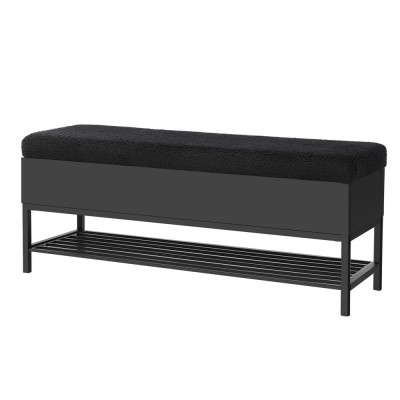 Artiss Boucle Storage Ottoman, MDF Frame, 110cm, Black, Hidden Storage, Open Shelf, High-Resilience Foam Padding