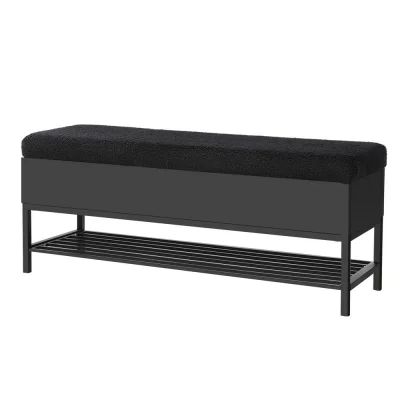 Artiss Boucle Storage Ottoman, MDF Frame, 110cm, Black, Hidden Storage, Open Shelf, High-Resilience Foam Padding
