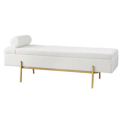 Artiss Storage Ottoman Bed, Boucle Fabric, 140cm, White & Gold, Hidden Storage, Detachable Pillow, Easy Assembly