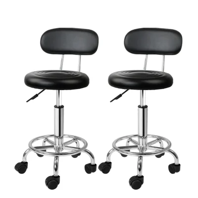 Artiss 2x Black Salon Stool Swivel Chair with PU Leather, Adjustable Height, 360° Rotation & Chrome Footrest