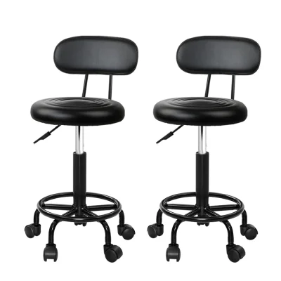 Artiss 2x Salon Stool Swivel Chair with Backrest - Stylish, Comfortable, Adjustable Height, 360° Rotation, PU Leather