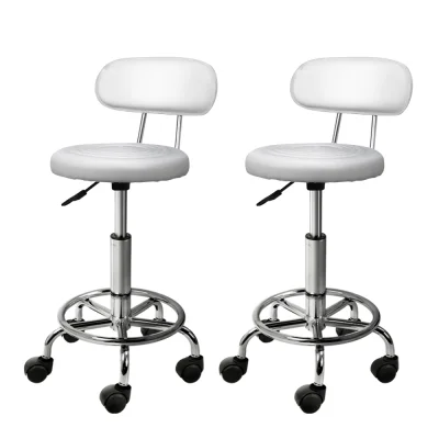 Artiss 2x White Salon Swivel Stools - PU Leather, Adjustable Height, Chrome Base, 360° Rotatable, Comfort Backrest