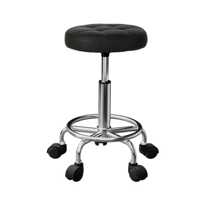 Artiss Salon Stool Round Swivel Chair, PVC Leather, Adjustable Height 50.5cm-66cm, Black, 360° Rotatable Comfort