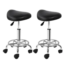Artiss 2x Black Salon Stool Saddle Swivel Chair - Premium Comfort, Adjustable Height, PU Leather, 360° Rotation