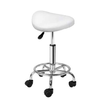 Artiss Salon Stool Saddle Swivel Chair, Premium PU Leather, White, Adjustable Height 50-67cm, 360° Rotatable, Comfort