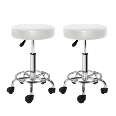 Artiss 2 White Salon Stools - Round Swivel Chair with PU Leather, Chrome Base, 360° Rotation & Adjustable Height