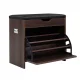 Artiss 3-Tier Shoe Rack Cabinet Bench, Walnut Finish, Holds 15 Pairs, PU Leather Seat, 57x30x53cm, Easy Assembly