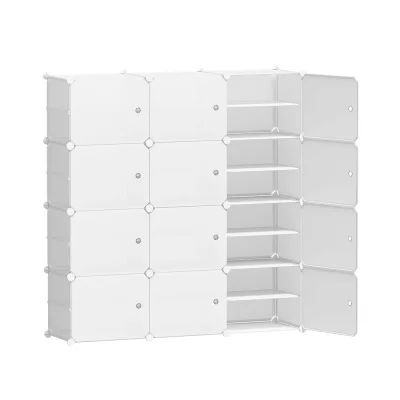Artiss 12-Cube Shoe Rack Cabinet, Eco-Friendly PP Plastic, Stackable, Ventilated, Water-Resistant, White, 124x30x126cm