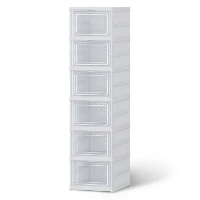 Artiss Foldable 6-Tier Shoe Rack Organiser - Durable PP Plastic, Space-Saving 26x34.5x105cm, Easy Access, White