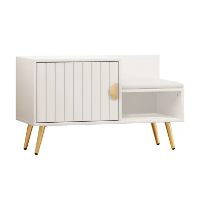 Artiss Shoe Rack Cabinet Bench, Particle Board, White, 80x36x48cm, Elegant Entryway Solution with PU Leather Seat