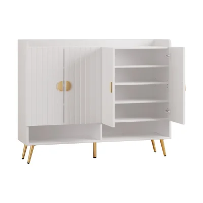 Artiss 5-Tier Shoe Rack Cabinet, White - Adjustable Shelves, Gold Metal Feet, Holds 30 Pairs, Elegant Entryway Storage