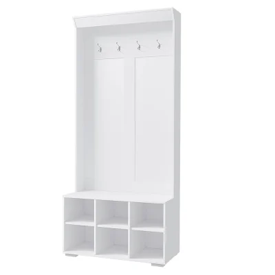Artiss Max Hall Tree: 180cm White Shoe Rack Cabinet with Coat Hooks, Bench, Curved Edges, and Anti-Tipping Design