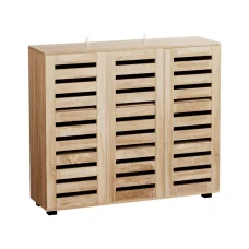 Artiss Alster Shoe Rack Cabinet - Adjustable 30 Pair Storage, Ventilated Doors, Anti-Tip Safety, Pine Finish