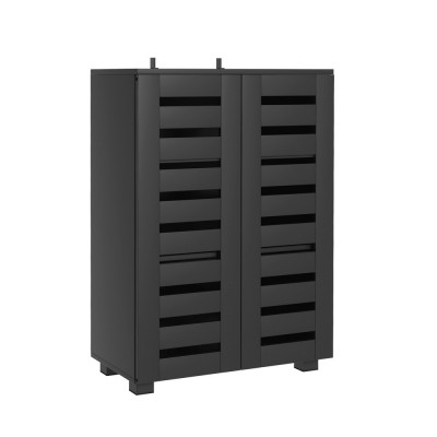 Artiss Shoe Rack Storage Cabinet 5-Tier Black, 20 Pairs, Engineered Wood, Adjustable Shelves, 86x60x33cm, Slatted Doors Artiss Shoe Rack Storage Cabinet 5-Tier Black, 20 Pairs, Engineered Wood, Adjustable Shelves, 86x60x33cm, Slatted Doors