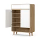 Artiss Pine & White Shoe Rack Cabinet for 20 Pairs, 5 Tiers, 2 Drawers, Soft-Close, Anti-Tip, 80x32x