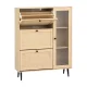 Artiss Shoe Rack Cabinet Pine 3 Flip-out Drawers, 3 Shelves, Fluted Glass & Faux Rattan Door, 99x24x125cm, Metal Legs