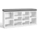 Artiss Shoe Rack Storage Cabinet Bench, Particle Board, White/Grey, 102x30x48cm, 10 Compartments, Cushioned Seat