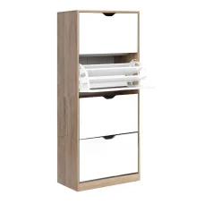 Artiss 4-Tier Shoe Rack Cabinet, White, Holds 60 Pairs - Durable Particle Board, Adjustable Shelves, Modern Design